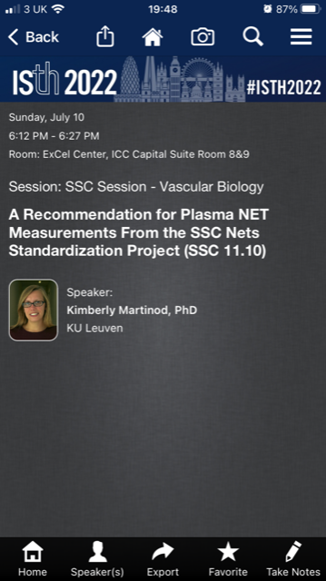 CMVB_KULeuven's tweet photo. CMVB tomorrow at #ISTH2022 meeting !! Presentations from @MatthiasEngelen on COVID and the DAWn_Antico study &amp; @kmartinod on recommendations for NETs measurements in SSC session. Also posters from @ValerieSpalart and again @MatthiasEngelen https://t.co/0SRsYFR9kX