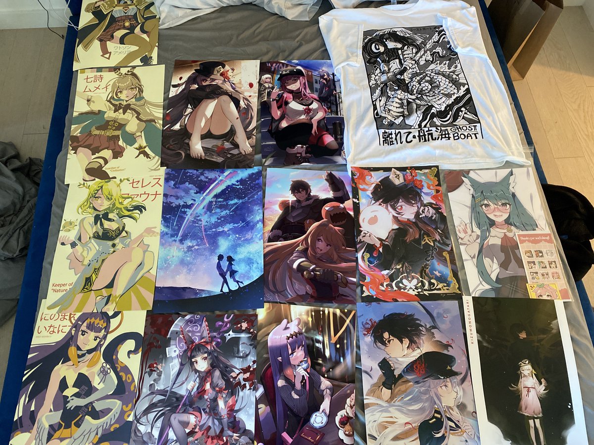 PriestismJP's tweet photo. A little late to the party (had to work out some moving stuff right after AX), but here's my #AX2022 full haul.

(I may have a bias for #NIJISANJI_EN, #Arknights, and Hu Tao👀) https://t.co/GwxhmCxz8Z