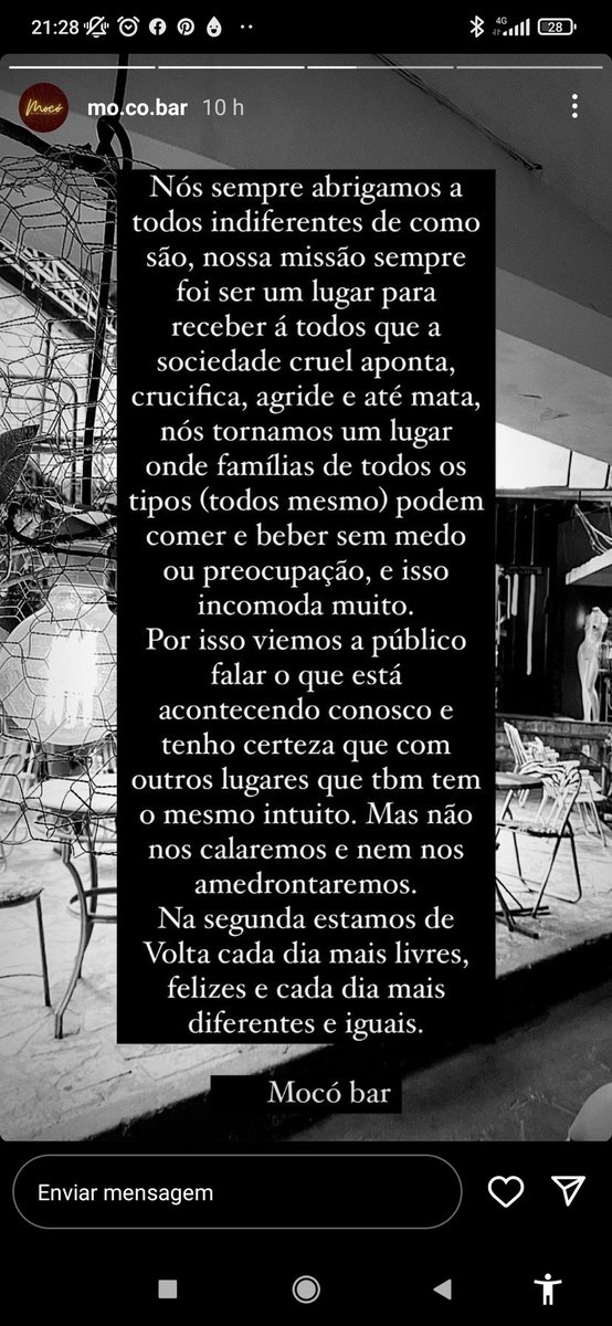 LeoMontalvao's tweet photo. Estou profundamente entristecido com a perseguição que o Mocó, um bar no Setor Sul de Goiânia, vem sofrendo.

O bar foi criado por um casal homoafetivo e emprega funcionários LGBTQIAPN+ 

No Instagram foi revelado que tem sofrido ataques de todos os lados + https://t.co/sECO4yAXGT