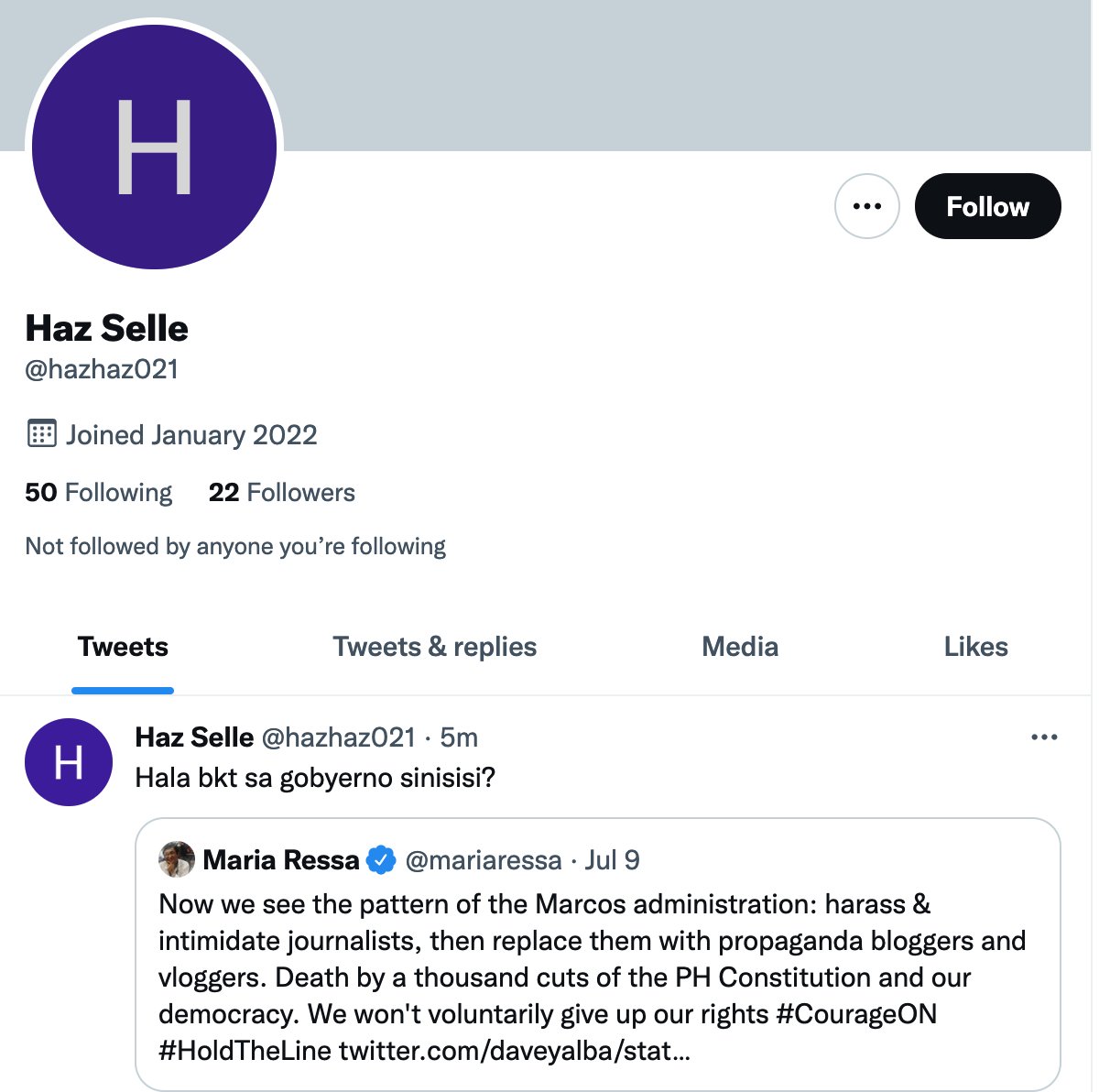 mariaressa's tweet photo. The meta-narratives of a tactic: 1. Use older, dormant accounts; 2. Seed doubt, distrust; 3. Defend Marcos; 4. Attack, attack, attack. Followed the normal attack dog accounts yesterday. These grabs are nice ones. The worst, uncivilized msgs hoping @Twitter will take down. https://t.co/N2jlIl45mx