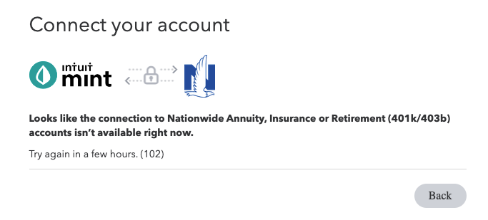 bartonm09's tweet photo. @Nationwide something change with your integration with @mint? Been like this for a few days. https://t.co/bUNe4gdtG9