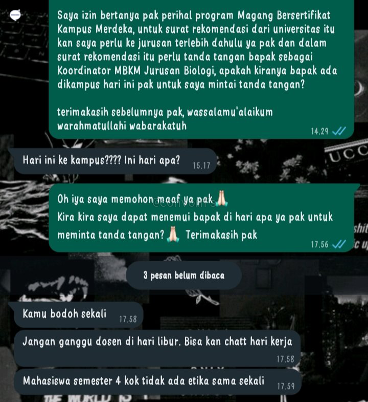 convomfs's tweet photo. 🗯️ Aku takut banget....aku ga tau kalo ga boleh chat dosen pas hari libur 😢...aku harus gimana ya. Tapi hari ini penutupan pendaftaran nya😭 https://t.co/4Jxyvy5NRr