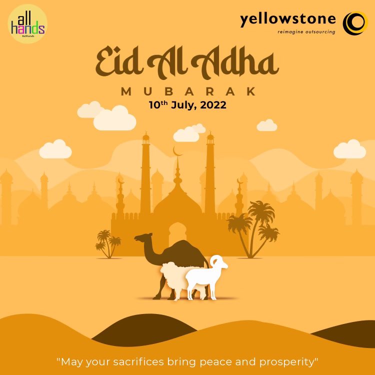 YellowstoneXPs's tweet photo. Happy Eid Al Adha Mubarak from the YellowStone Xperiences family to you and your loved ones.
May you all have a peaceful, blessed, and love-filled Eid day.
#YellowstoneMM #YellowstoneXP #YellowtechXP
#EidAlAdha #StayBlessed https://t.co/mNLSVn8u1T