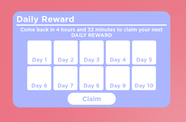 NamelessGameDev's tweet photo. A simple Daily Reward panel I made! :D

#gamedev #RobloxDev #uidesign https://t.co/Dg2MHBwAyE