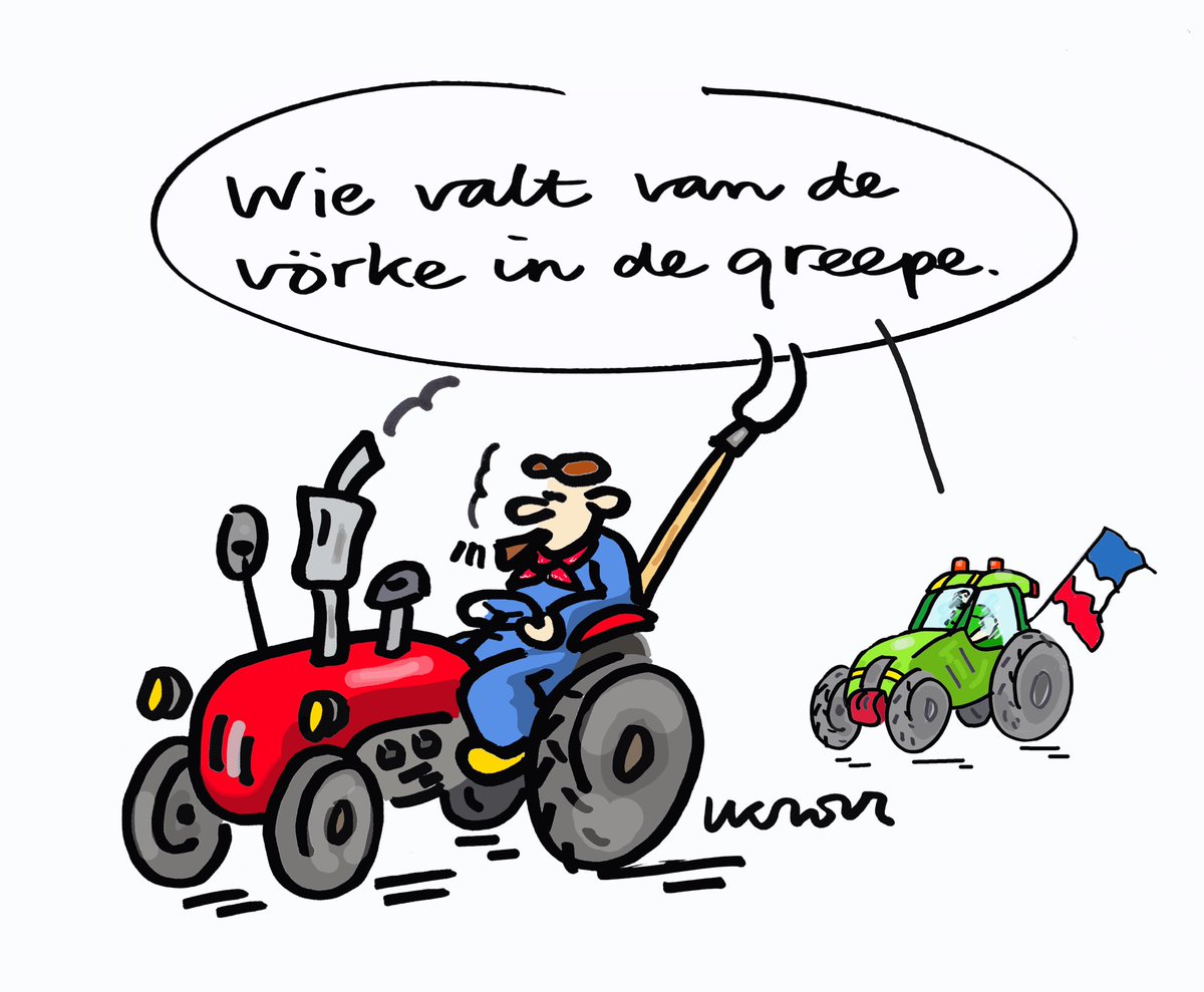 #Cartoon #Boerenprotest Van de vork in de greep vallen. Van de gaffel in de greep.
