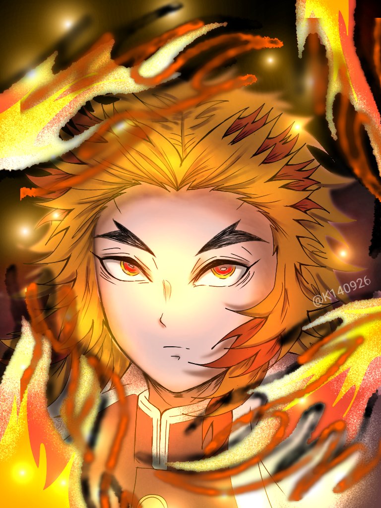 K🔥さんがTwitterに投稿した煉獄杏寿郎(鬼滅の刃)のイラスト。