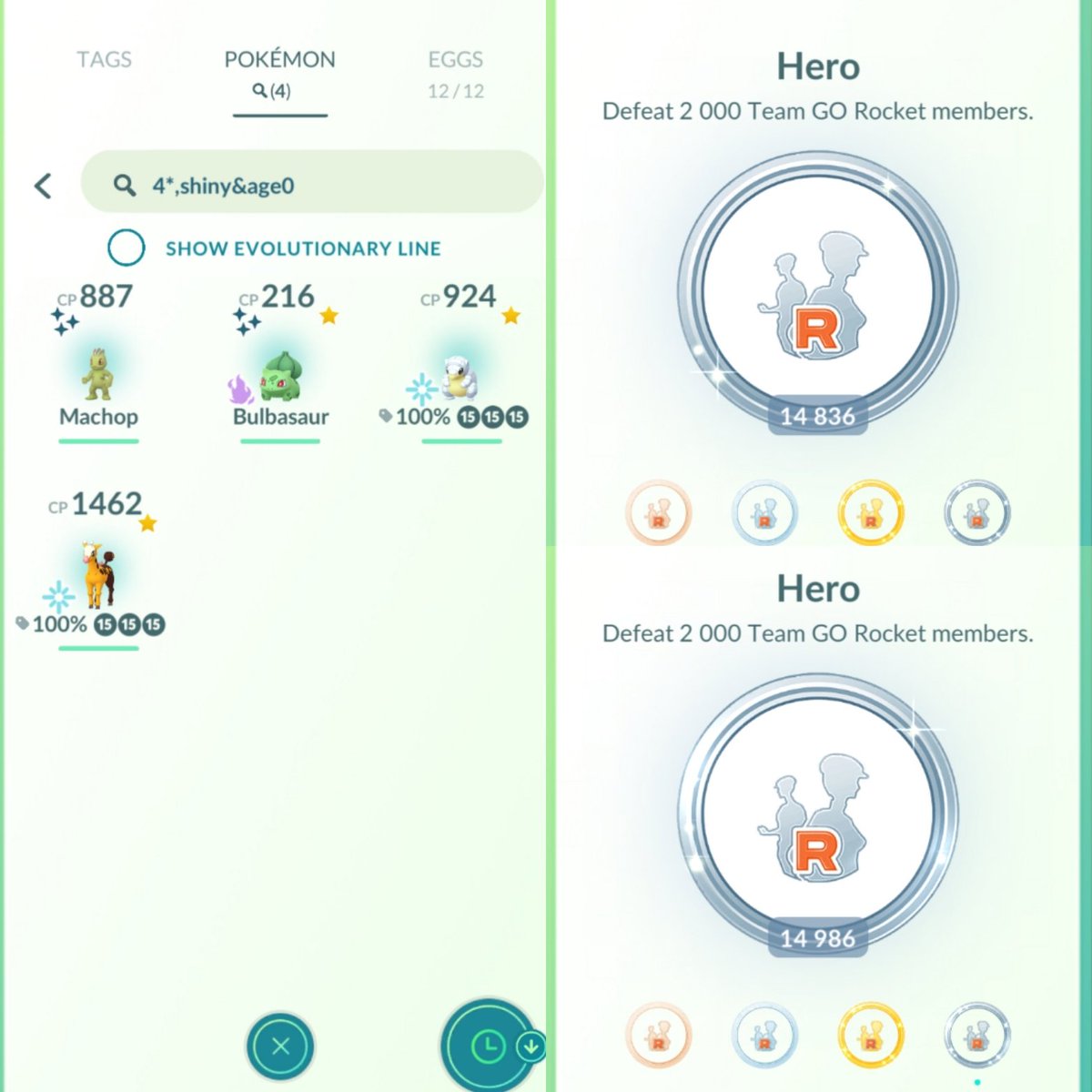 Kuba12664's tweet photo. 150 członków Team Go Rocket pokonane pierwszego dnia #battleweekend w #PokemonGO 
- 37 liderów
- 113 zwykłych gruntów
- 💯 2 hunda (po oczyszczeniu) oczyściłem bo i tak bym nie używał tego jako shadow)
- ✨ 2 shiny (w tym 1 shiny shadow) https://t.co/lFAzVNLtJv