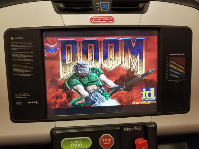runsdoom's tweet photo. doom running on a treadmill https://t.co/4NJ14ij2qM
