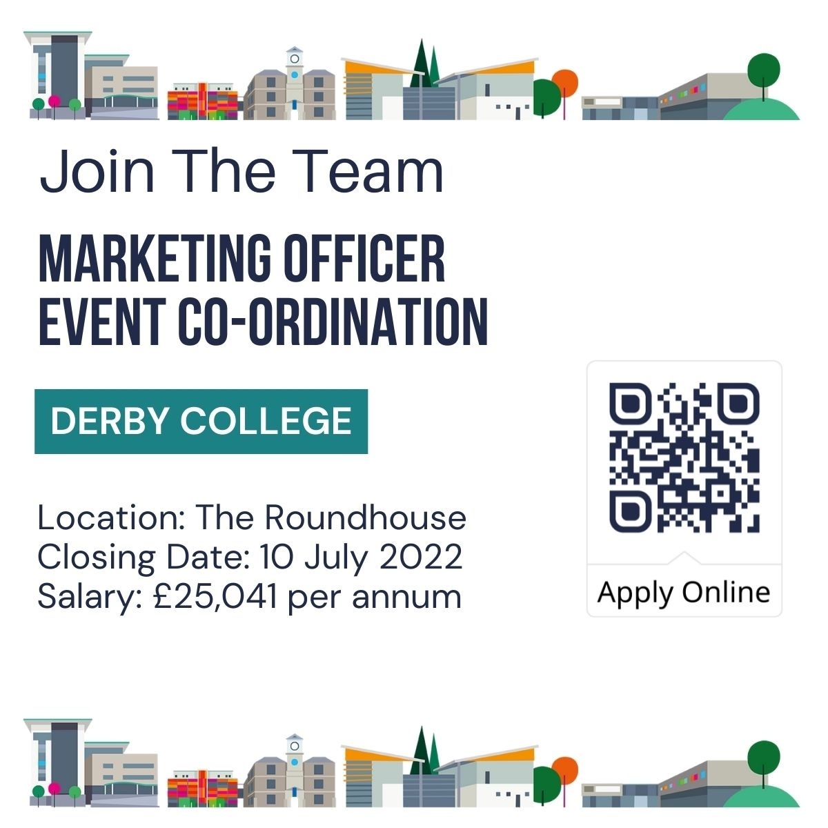 Derby College Jobs (@dcg_recruitment) on Twitter photo Events are back! and we're looking for a Marketing Officer to join our team and bring their enthusiastic vision to life!
The <a href="/derbycollege/">Derby College</a> marketing, want to hear from you
Apply online: orlo.uk/nPIlI
Location: Derby
Closing Date: 10 July 2022 Events are back! and we're looking for a Marketing Officer to join our team and bring their enthusiastic vision to life!
The <a href="/derbycollege/">Derby College</a> marketing, want to hear from you
Apply online: orlo.uk/nPIlI
Location: Derby
Closing Date: 10 July 2022