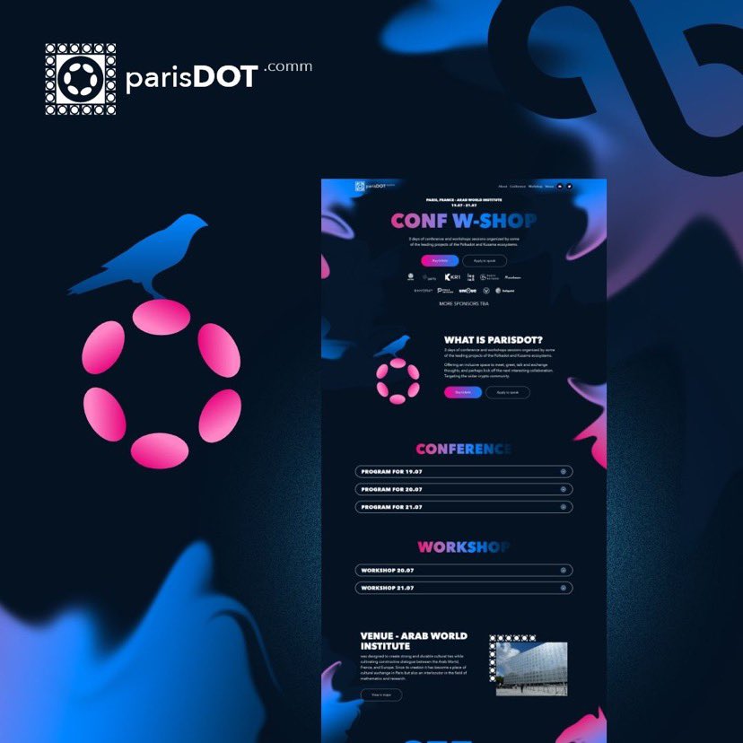 parisdotcomm.org

Another custom representative solution in the DotSama ecosystem. This time, conference is taking place in Paris from 19th through 22nd of July.

#polkadot  #crypto #paris #website #webdevelopment