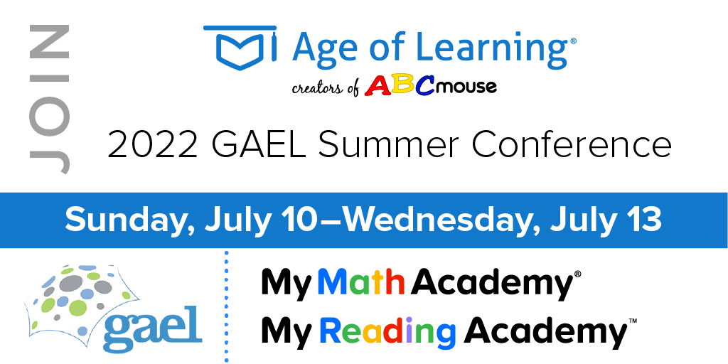 AofLSchools's tweet photo. The @AgeofLearning team is attending the GAEL Summer Conference (@gaelassoc) this week. Stop by Booth #60-61 to ask about our brand new adaptive learning programs, My Math Academy and My Reading Academy. You can also register for your chance to win a Bose wireless speaker. https://t.co/Gdap6Jofou