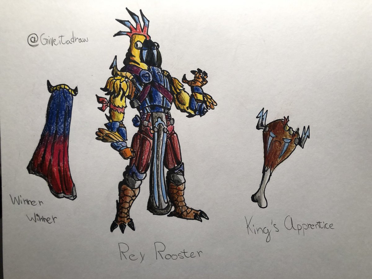 Give_it_a_draw's tweet photo. Here’smy entry for @SLdraws ‘s #SLRiftedReality contest.
“Rey Rooster” a fusion between Tender Defender and Ice King. Comes with the “King’s Apprentice” pickaxe and the “Winner Winner” backbling (which you can only equip while using Rey Rooster)
#FortniteVibin #Fortnite https://t.co/5HoNG4GWWl
