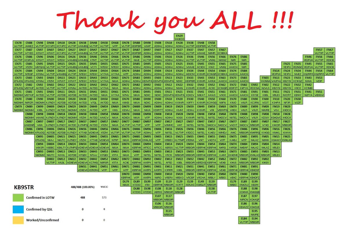 Kb9Str's tweet image. Here is my final GridMaster map.  Thanks to each one of you for helping me and for all the fun.  A special thanks to all the rovers for your time, planning, and effort you put into your trips.