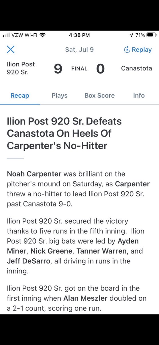 HerkBase's tweet photo. Former Herk Base and 2021 Graduate of HHS @NoahCarp12 was DEALING on the mound for IP920 today! No-No with 15 Ks!! https://t.co/pvYi26TZgl