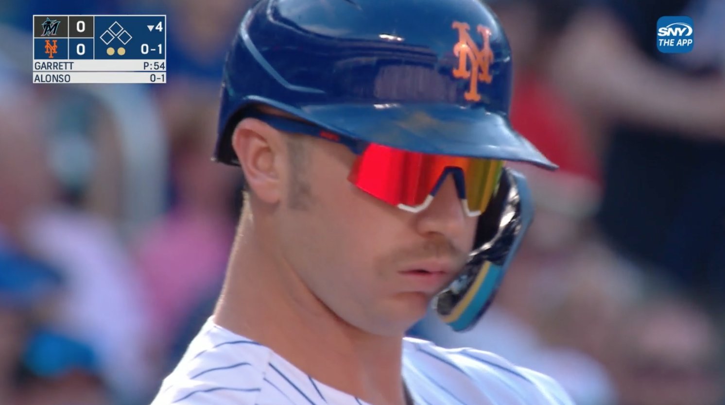 Deesha on X: Pete Alonso, sporting a mustache on Keith Hernandez's jersey  retirement day, has left the yard. His 23rd home run of the year gives the  Mets a 1-0 lead over