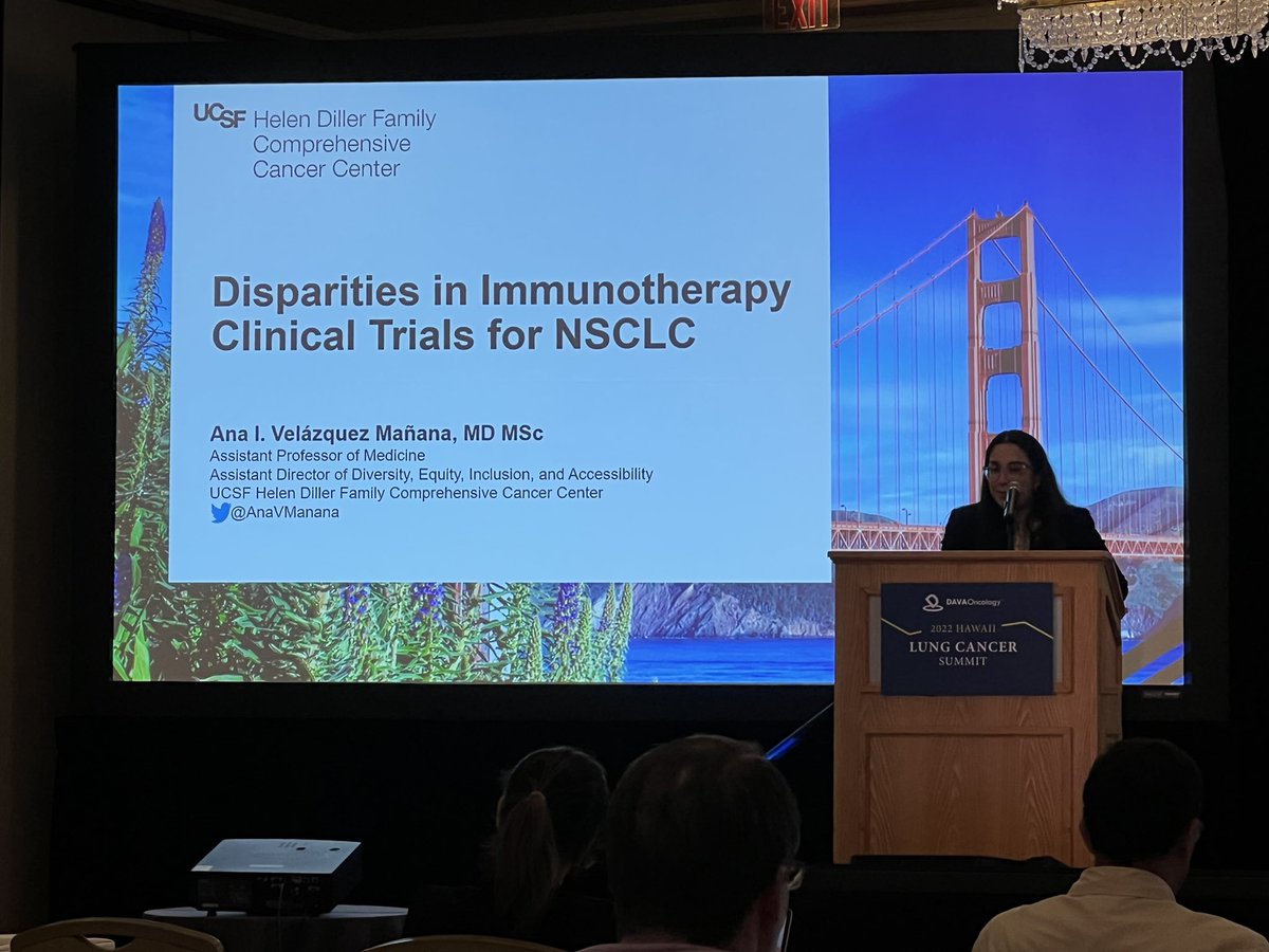 <a href="/AnaVManana/">Ana I. Velázquez Mañana, MD, MSc, FASCO</a> representing <a href="/UCSFCancer/">UCSF Helen Diller Family Comprehensive Cancer Ctr</a> at Global Lung Cancer Summit by <a href="/OMIonc/">DAVA Oncology-OMI</a>— need to ensure diverse representation in clinical trial enrollment! (And first talk as UCSF Assistant Professor!)
