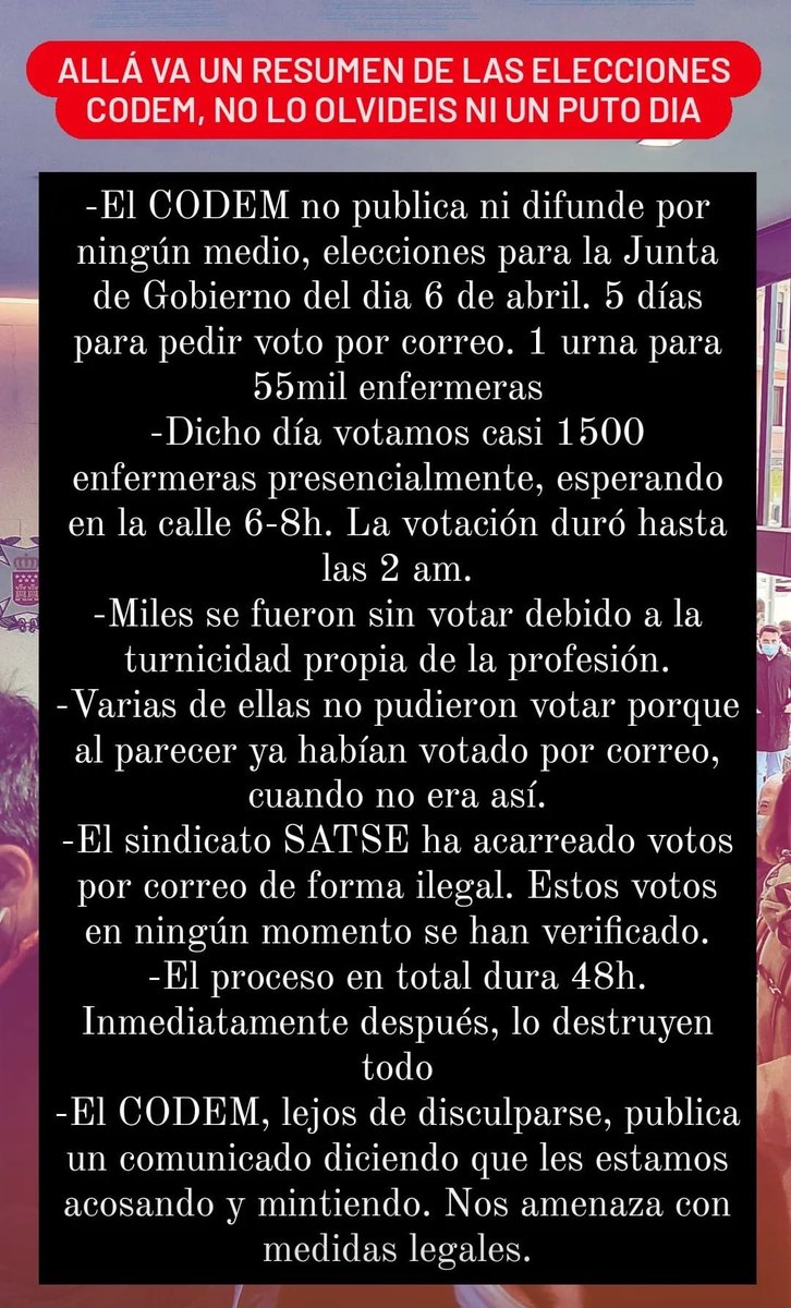 blue7due's tweet photo. @papiasjuancar @ManuelCascos @juherya @congresodip El mismo que es cómplice del nunguneo continuado a las enfermeras madrileñas. #SATSE es responsable de la insoportable falta de democracia en el #CODEM

#SATSEtomaCODEM
#PucherazoCODEM

https://t.co/C0YS1UtJJH https://t.co/C2gcpk4VXE
