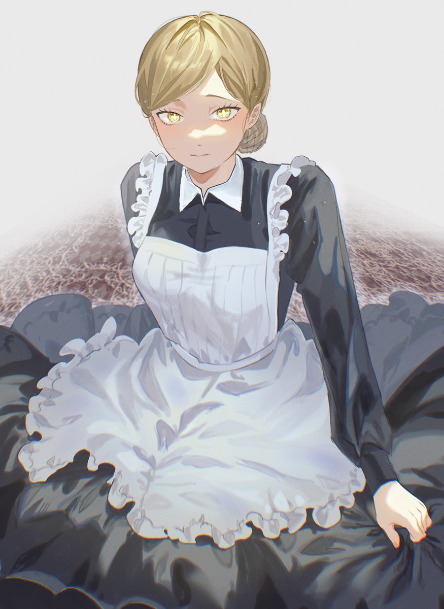 1girl solo apron yellow eyes blonde hair dress maid  illustration images