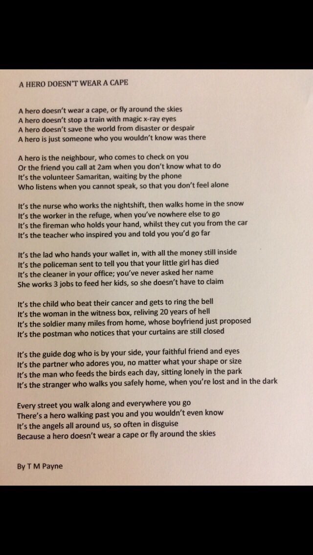 Tinap66Payne's tweet photo. It will take you about 2 minutes to read this poem. And 4 seconds to share it. I wanted to enter it into a competition but because I’ve previously shared it on Twitter, I couldn’t… which is fine..but I’m posting it again because I’d love all the heroes out there to see it. 🙏😊 https://t.co/1S8kmK0iif