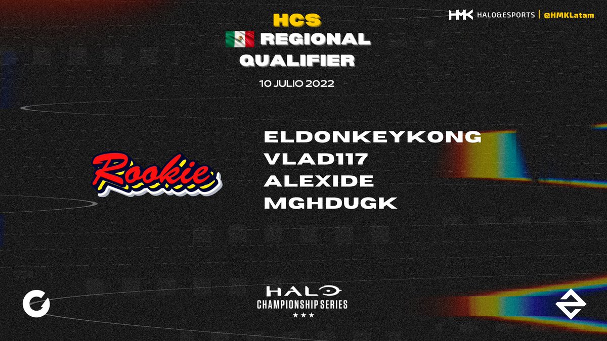 HMKLatam's tweet photo. . #TeamRookie Participante en el #HCSProSeries , jugaran por su clasificación al #HCSMexicoCity2022 🏆🪖🇲🇽
🎮 #ElDonkeyKong
🎮 #Vlad117
🎮 #Alexide
🎮 #MGHDugh
@HaloMxgp @EZEsportsLATAM @HCS #Halo https://t.co/nDFVUvWRY7