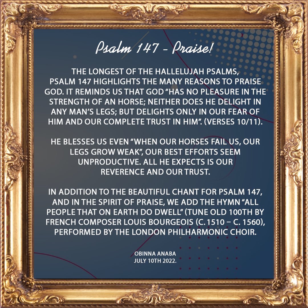 Chijianaba's tweet photo. Good morning and a happy Sunday. We continue the Psalms Count down with Psalm 147, including a special Hymn of Praise. My notes to the Psalm, the Chant and the hymn are available here and on my social media handles. https://t.co/5kIoNeSRDF