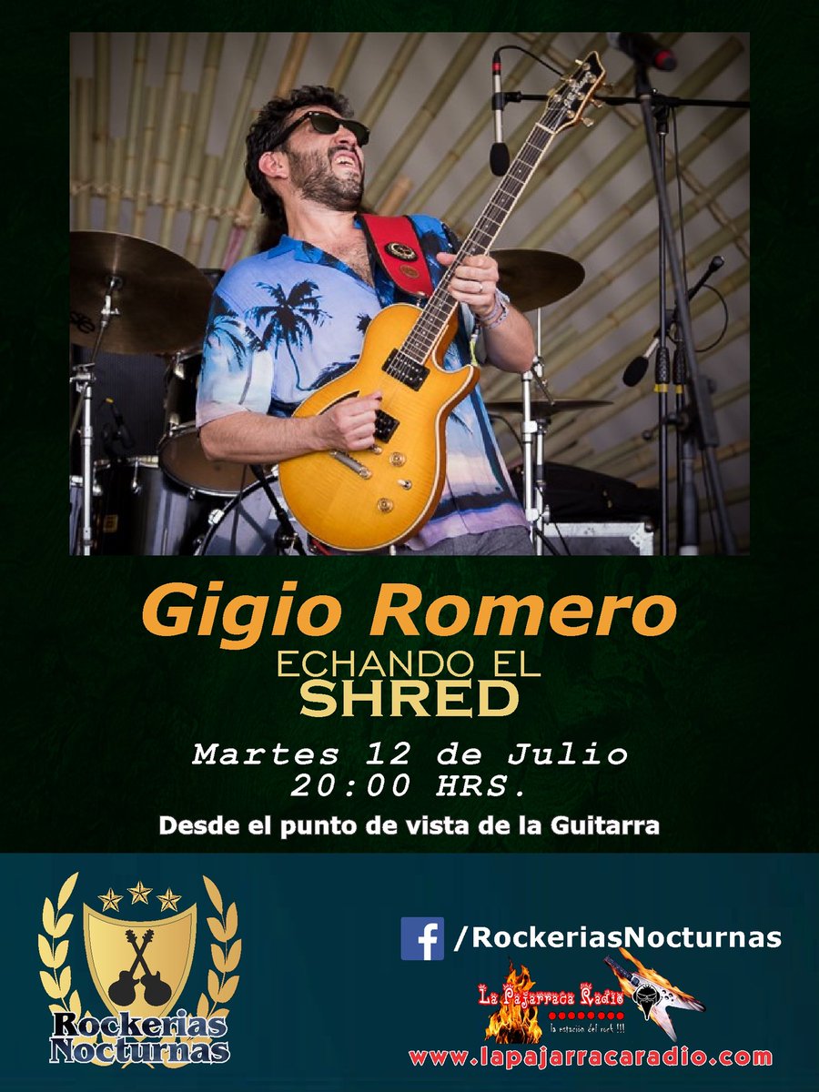 JaimeRosasGTR's tweet photo. Con un toque de Funky y Jazzy cerramos la sexta temporada en compañía de @gigioromero, no te pierdas esta charla el martes 12 de Julio, 20:00 HRS.
#GigioRomero #RockeriasNocturnas #DesdeElPuntoDeVistaDeLaGuitarra #EchandoElShred #GuitarristasMexicanos #guitarra #guitar #shred https://t.co/dkf3uiBlMm