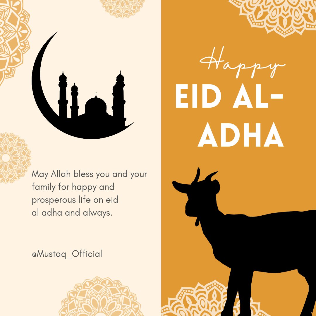 Mustaq_official's tweet photo. Sending lots of love and good wishes to you and your family on the auspicious occasion of Eid-ul-Adha. May Allah fill your life with good health and happy moments. Eid Mubarak! #EidAlAdha #EidMubarak https://t.co/1DWHBzpgkA