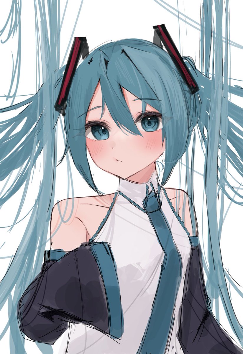 初音ミク「#初音ミク 1で0.1mm髪の毛が短くなるミク 」|りん田のイラスト