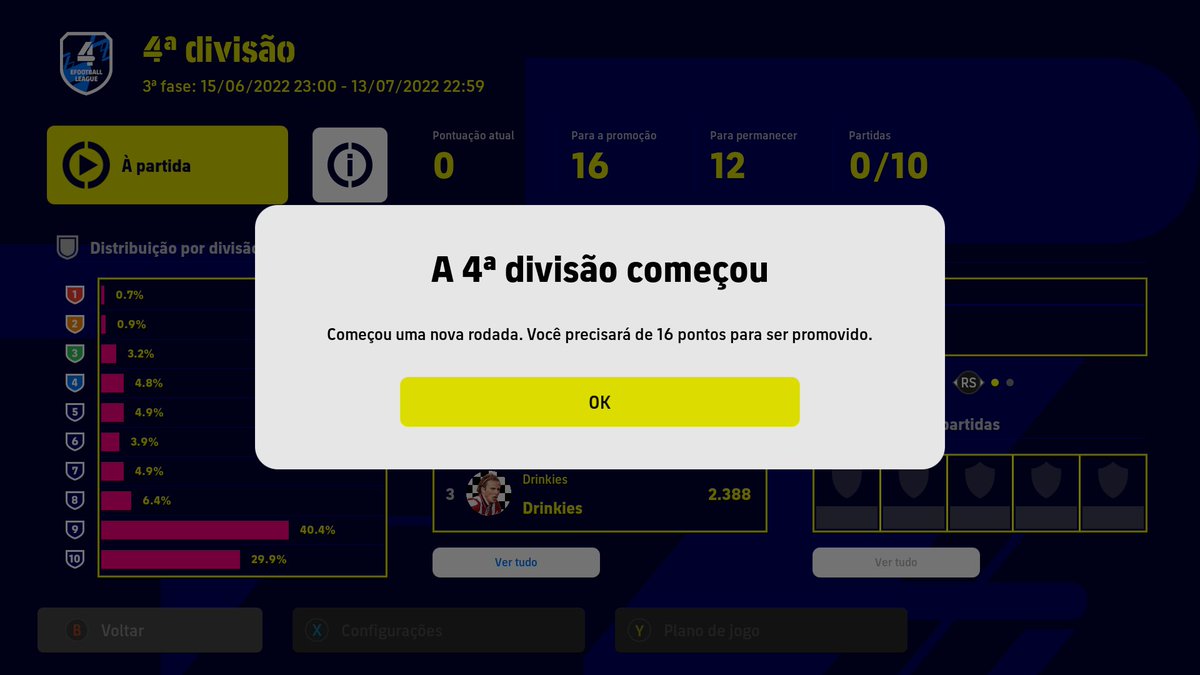 92marcio_'s tweet photo. Tô na QUARTA DIVISÃO, pode parecer pouco, mas é preciso matar um leão por dia e passar raiva com os players de jogadores especiais e muito apelões... Meu time (hablas?) ta upado mas não tem nenhuma cartinha especial... @LigaMasterOff @PesMasterLiga https://t.co/KoY8CFkIEd