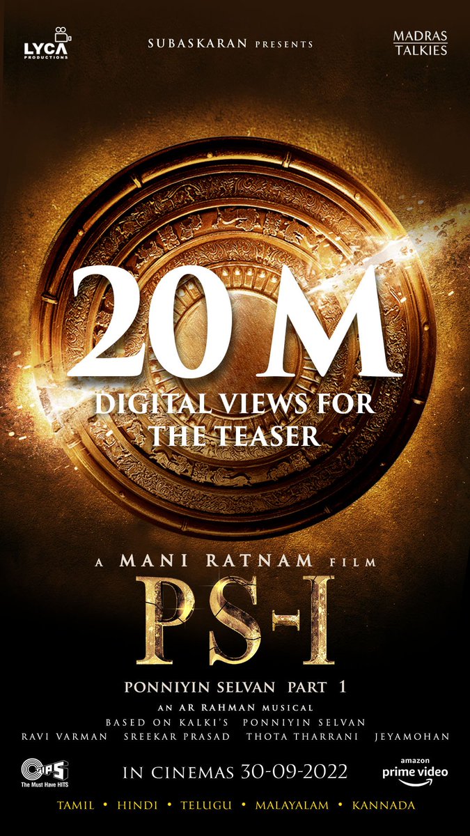 LoveUaish's tweet photo. #PonniyinSelvan teaser hits 20M+ organic views !!
#PS1 #PonniyinSelvanTeaser 
@MadrasTalkies_  @LycaProductions  @arrahman 
#AishwaryaRaiBachchan #ChiyaanVikram  #Karthi #Trisha #JayamRavi #AishwaryaLekshmi #SobhitaDhulipala @AshwinKakumanu  @iamVikramPrabhu https://t.co/FoAfYR4vwg