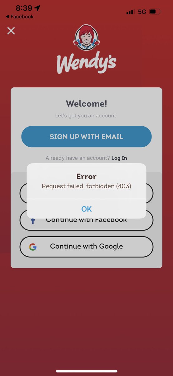 Jonpelc's tweet photo. @Wendys  your app is always down and won’t let me login. Happens all the time. When are you going to fix it. https://t.co/jNpMR8ofYG