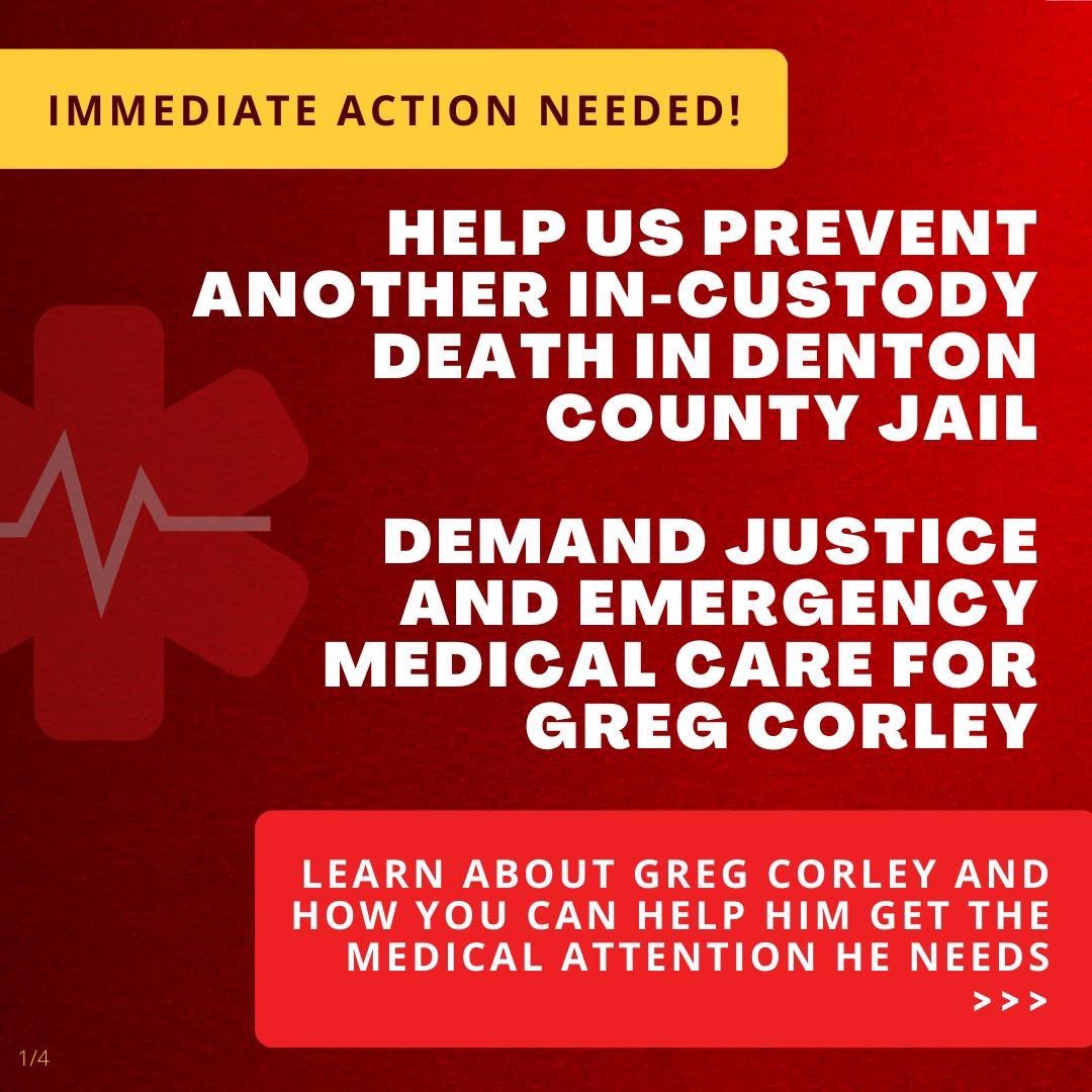 DentonTeaTimes's tweet photo. CW: Medical-related abuse towards people in jail custody

DEMAND JUSTICE FOR GREG CORLEY!!!

Since these graphics were made, Denton county jail has stated that they will not perform the amputation due to the cost.

Join Greg’s loved ones in protest Wednesday, July 13th @ 6pm https://t.co/RJA9IZtILb