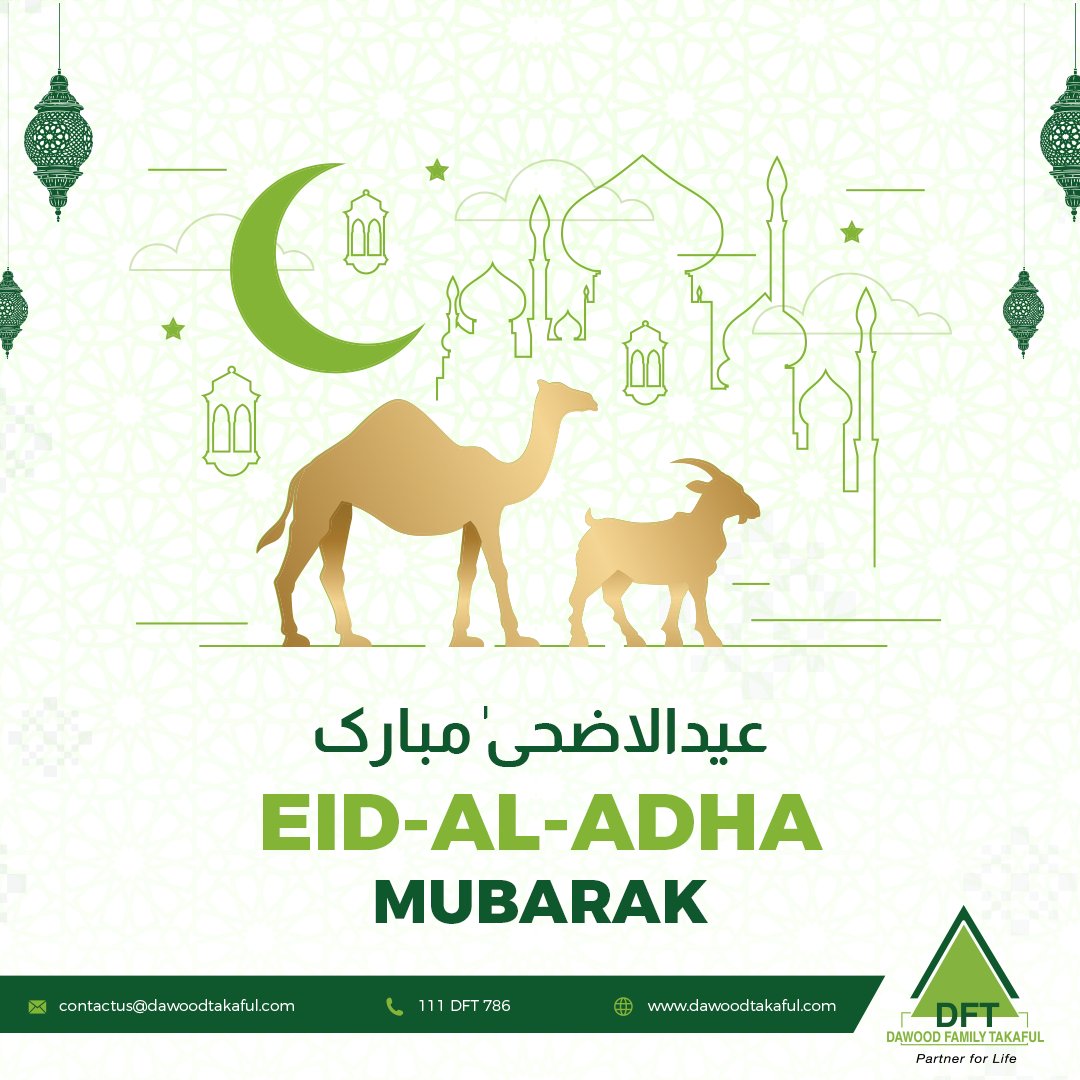 dftlofficial's tweet photo. The happiness of the belief in Allah makes us complete. Celebrate this Eid-al-Adha with a boosted faith and improved determination to please the Almighty. Eid Mubarak!
#DFTL #PartnerForLife #Takaful #PublicServiceMessage #Halalprotection https://t.co/bNQk6DSj5P