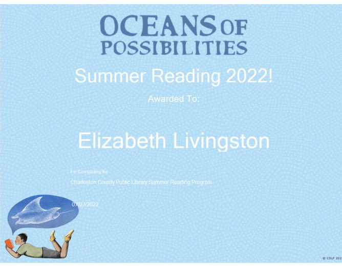 I logged my reading on @ChasCoLibrary #readsquared and got my certificate! Hope all of my @WhitesidesElem1 readers are logging theirs reading too. @VOCALCCSD #SummerReading