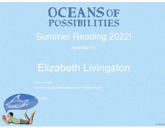 misslibeary's tweet photo. I logged my reading on @ChasCoLibrary #readsquared and got my certificate! Hope all of my @WhitesidesElem1 readers are logging theirs reading too. @VOCALCCSD #SummerReading https://t.co/ksX9tausYl