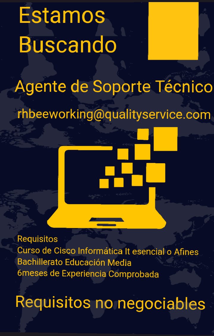 beeworking360's tweet image. #Empleo #Trabajo #soporte 
Hola a todos Todavía nos quedan Espacios para estas Plazas Vacantes porfavor ayúdenme a Compartir