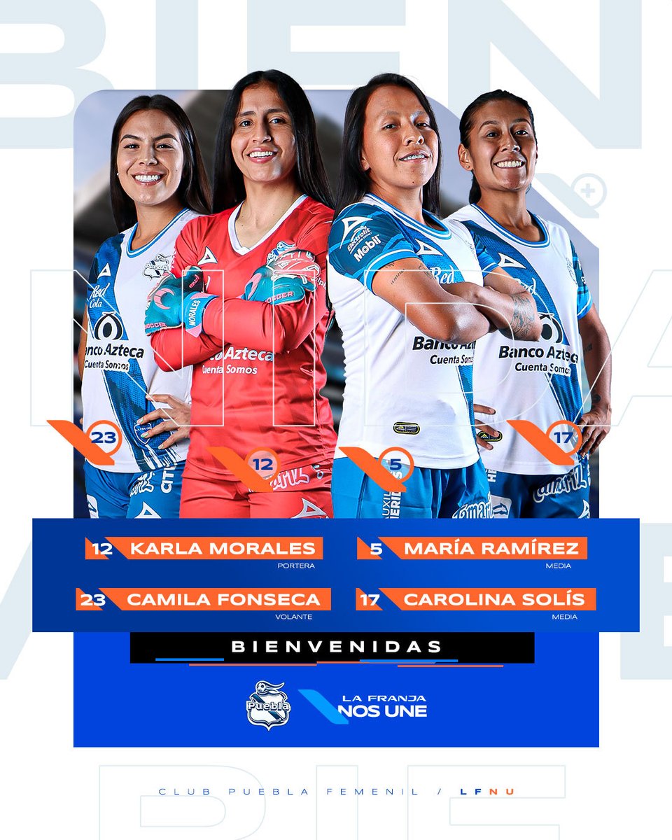 ClubPueblaFem's tweet photo. ¡Karla y Lula regresaron al equipo de Las Enfranjadas y vienen con muuuchas ganas de hacer grandes cosas!👏🏻🥰

Cami y Caro comienzan una nueva historia con el 🔵y⚪️ ¡Bienvenidas, a romperla!😊

RT si #LaFranjaNosUne🎽 y ya quieres verlas en el 🏟Cuauhtémoc repartiendo calidad🥰🙌🏻 https://t.co/K3c3sCol9W