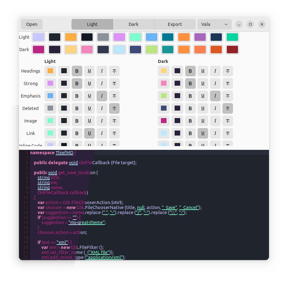 thiefmd1's tweet photo. The new version of theme builder will have support for previewing other languages. It's also written in GTK4 😻 https://t.co/vJjOOQmPmc