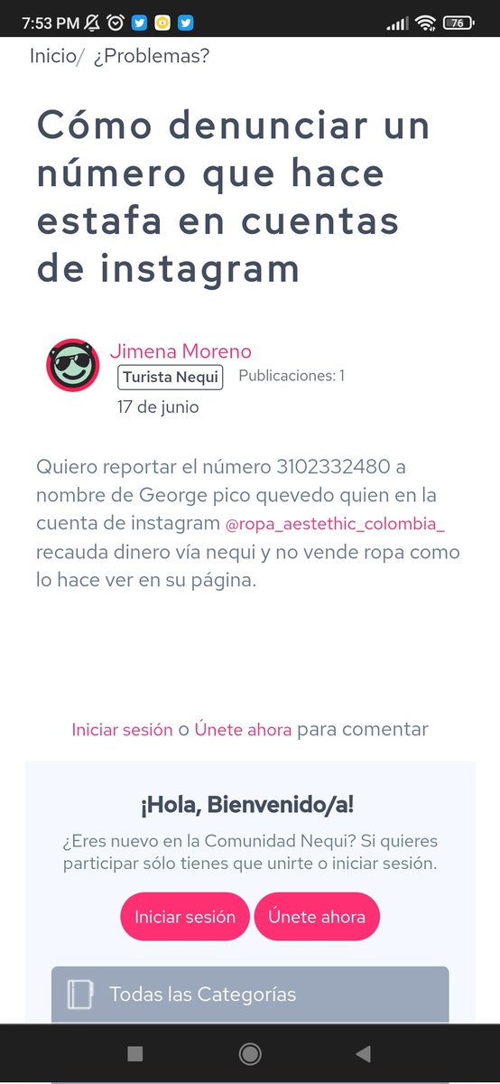 natharmy2707's tweet photo. Adicional, adjunto otros casos de estafa y pantallazo de la cuenta en Instagram.

@Nequi
@instagram
@MadeInInstagram https://t.co/dVaBdNn6s8