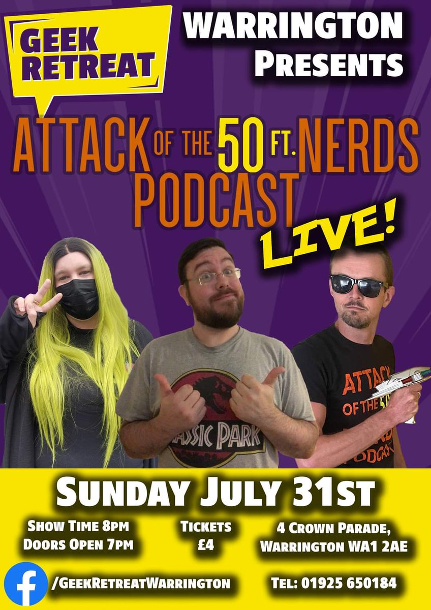 GeekyJossh's tweet photo. It's happening again!

Your favourite Nerds will be performing another live edition of the podcast at @GeekWarrington  on July 31st and we want YOU to join us!
The last show was a lot of fun and the audience had a great time, so if you want to see what you missed out Tickets £4 https://t.co/cSlEumf1nH