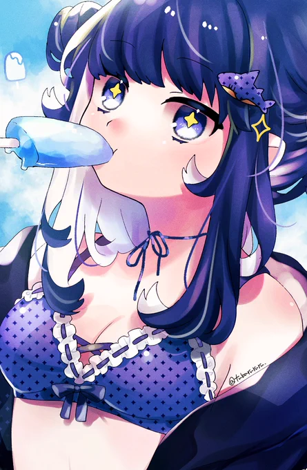さっきの絵に加工とか描き足したりしたやつです🦈 なんかいい感じになったので一応こっちもあげときます 