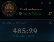 A_Unique_Boomer's tweet photo. @RiotSupport Jo your queue times seem a little much recently or is it just me? https://t.co/Qmsm9fi5Gu