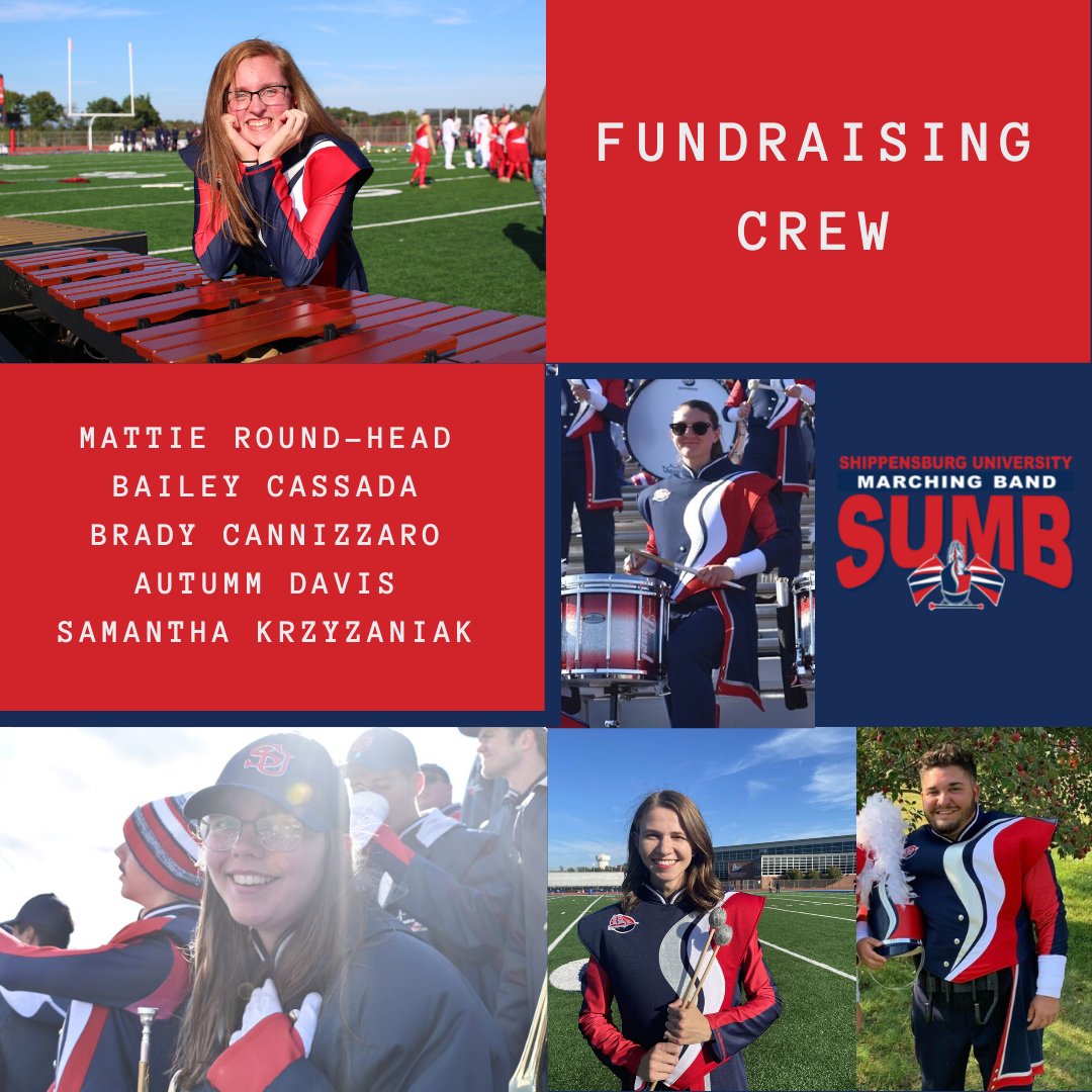 Happy Friday! Today, we introduce the Fundraising Crew! The team is led by junior , Mattie Round (Drumline), senior  Bailey Cassada (Front Ensemble), senior Brady Cannizzaro (Drumline), sophomore  Autumm Davis (Trumpet) and sophomore Samantha Krzyzaniak (Front Ensemble).