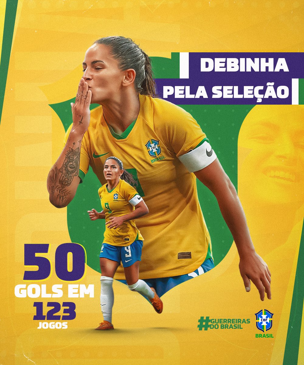 Seleção Feminina de Futebol on X: 5️⃣0️⃣ GOLS! Simplesmente ela… Debinha!  A artilheira da Era Pia! A nossa camisa 9 joga muito! Parabéns, @Debinha7!  Você é incrível! 👏🇧🇷  / X