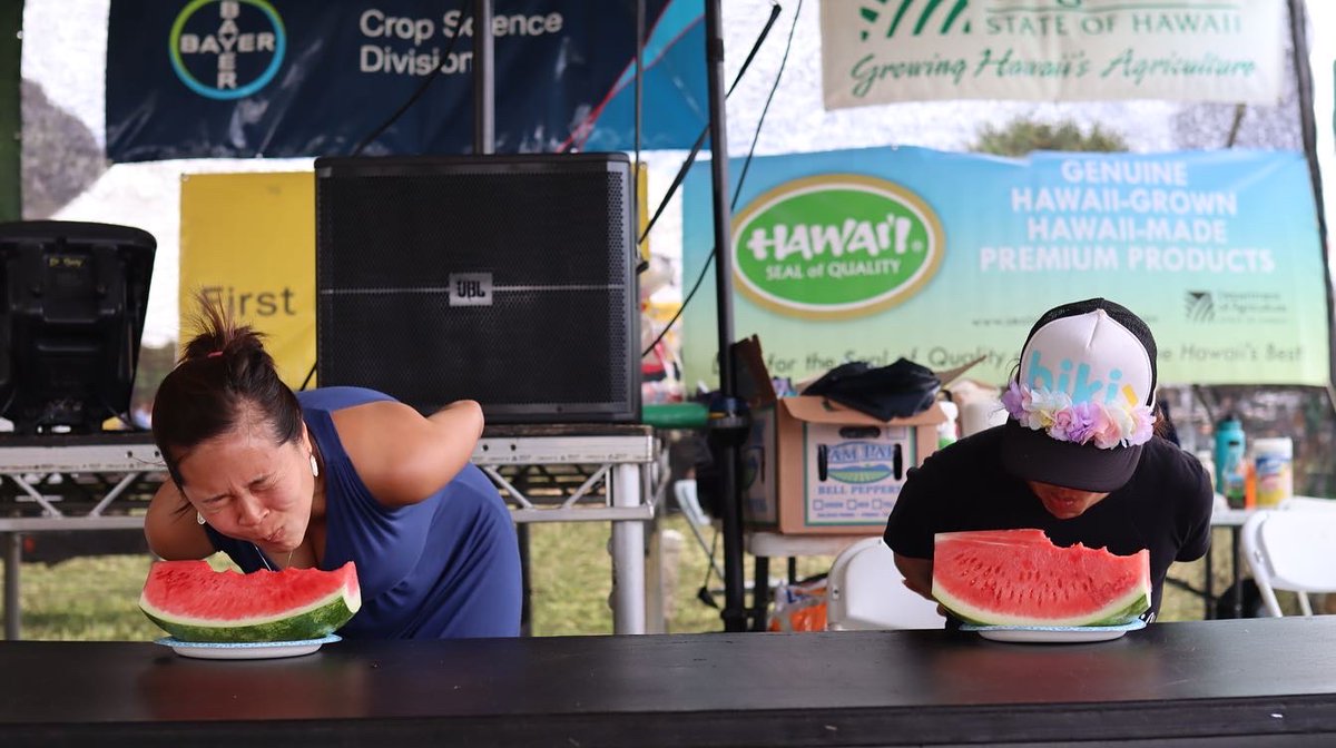 FarmFair's tweet photo. Congratulations to all of the winners and contestants from this year’s #watermeloneating contest! 🍉 #hawaiistatefarmfair https://t.co/R0UdE7Pyz4