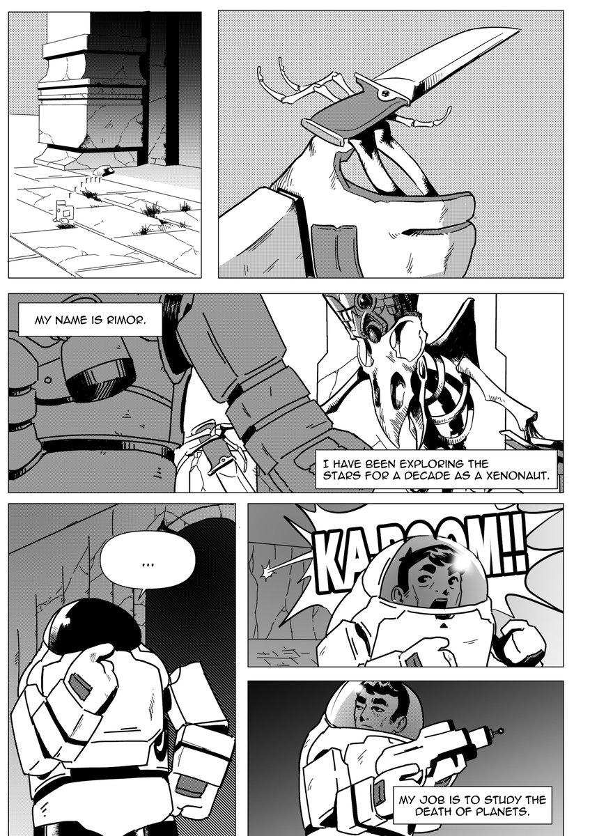 ProjectHelios3's tweet image. Rimor, an explorer of dead planets, is searching for an answer to keep his family safe until he finds an answer he doesn't expect. Check out the prologue below! 1/2
#Indiecomics #comics #scifi #projecthelios #webcomic #mangastyle #makecomics #illustration #artistsontwitter #manga