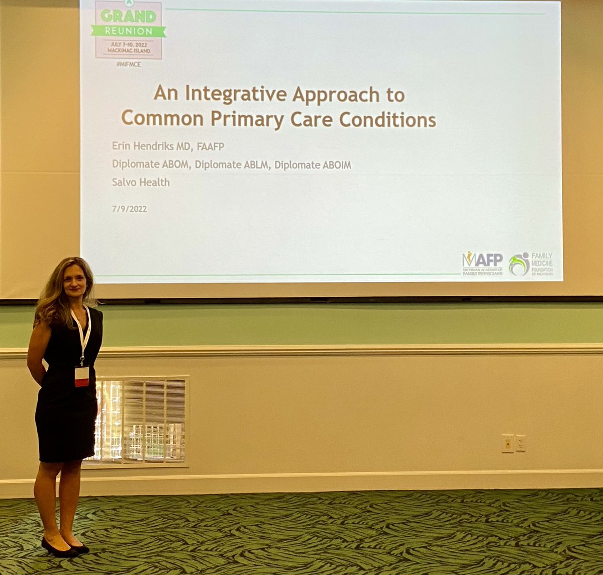 MCastilloMac's tweet photo. Wonderful talk from @ehendriksmd.
Great advice for our daily practice. Medications are not the only treatment available for dysmenorrhea, GERD, IBS, insomnia.
 @MIFamilyDocs @SalvoHealth 
#integrativemedicine #MiFMCE https://t.co/w8SjGGzmoW