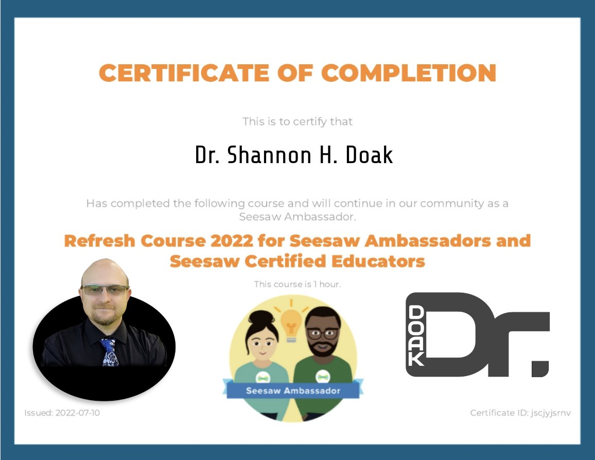 Just completed my #SeesawCertifiedEducator refresh! Any #seesawambassadors or #SeesawCertifiedEducator out there who would like to connect! @Seesaw #makingthinkingvisible #edtech #edutwitter