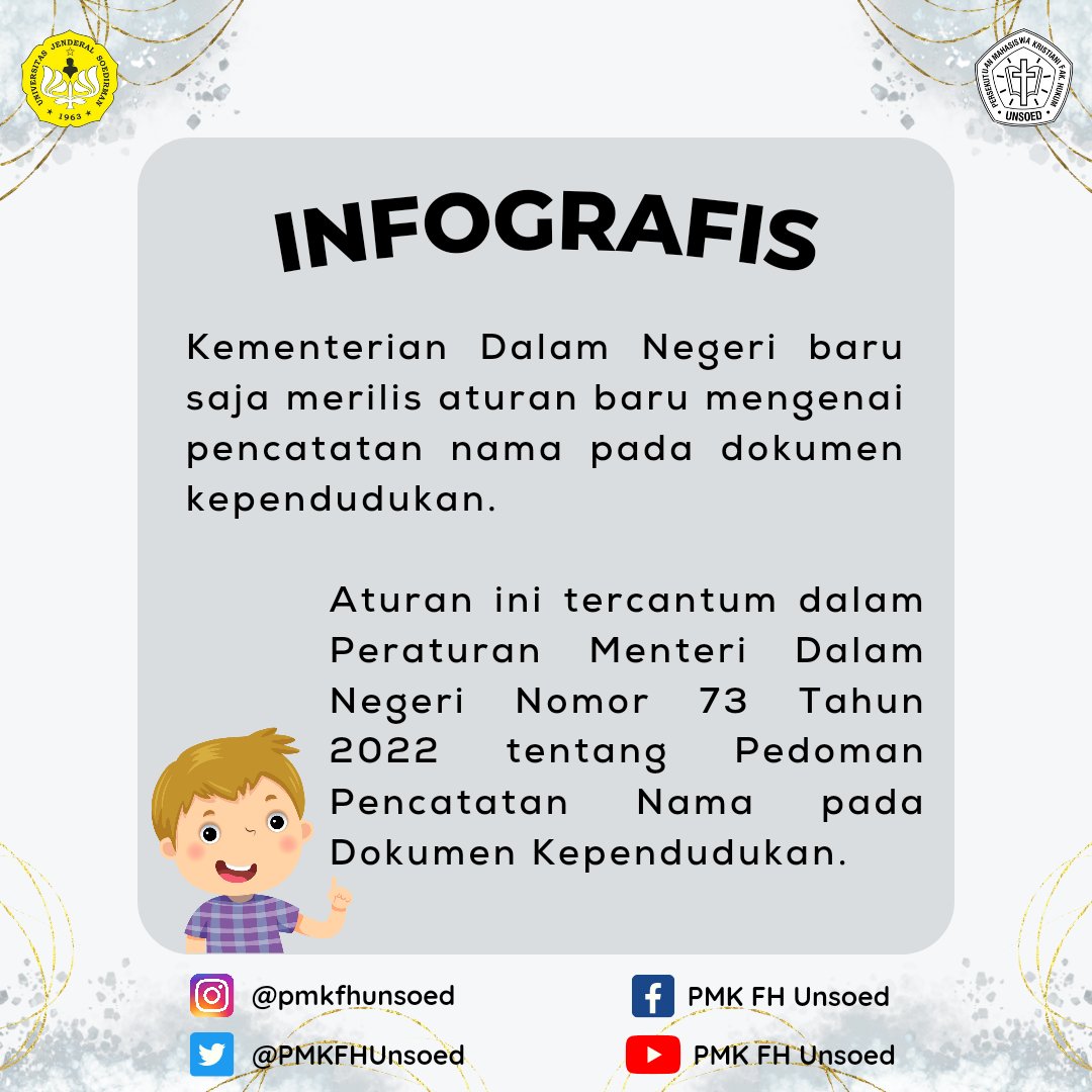 PMKFHUnsoed's tweet photo. Aturan Baru Kemendagri mengenai Pencatatan Nama pada Dokumen Kependudukan

Sumber :
Peraturan Menteri Dalam Negeri Nomor 73 Tahun 2022 tentang Pedoman Pencatatan Nama pada Dokumen Kependudukan

https://t.co/oC5NP3OmN6

#satudalampmk https://t.co/EltSCL6P0M