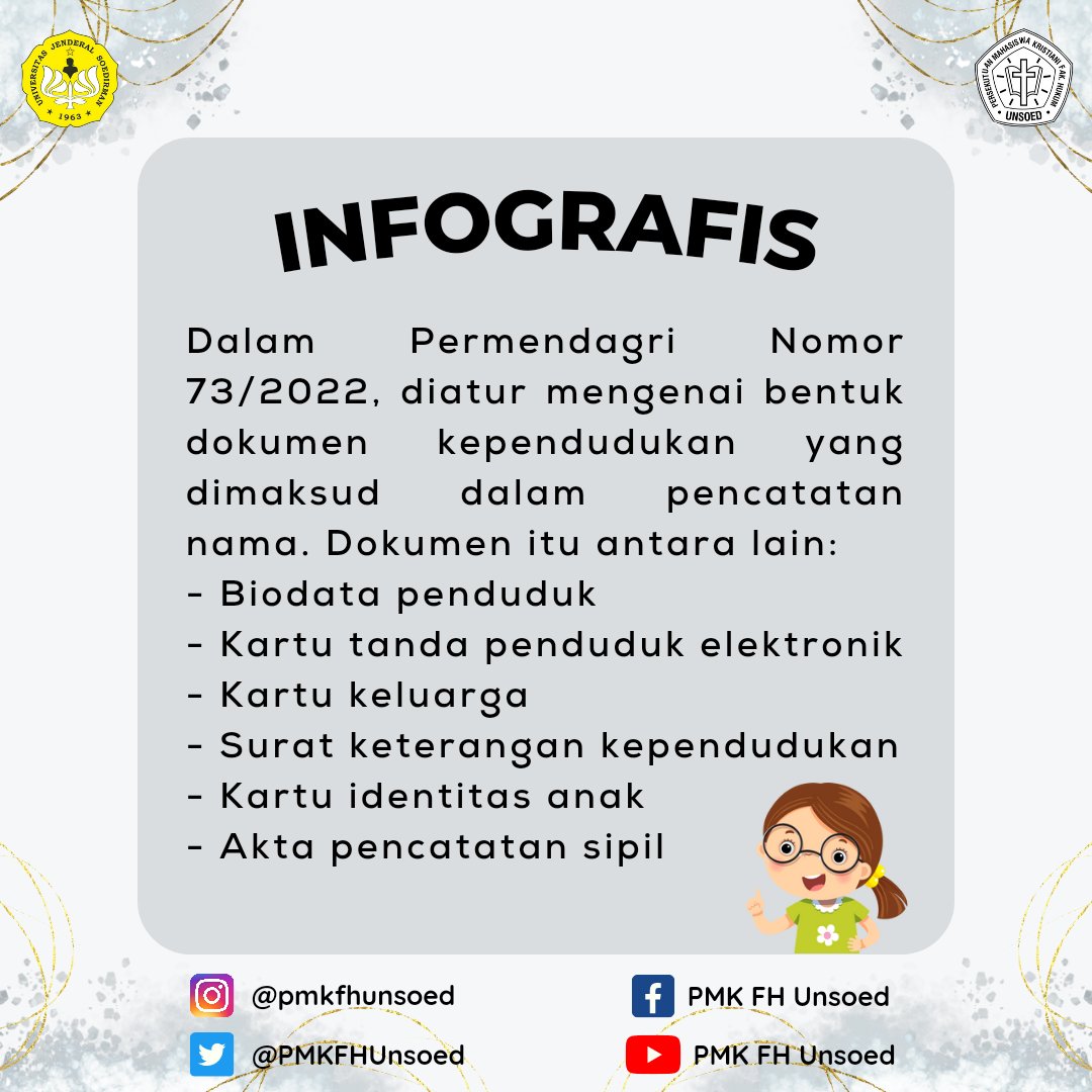 PMKFHUnsoed's tweet photo. Aturan Baru Kemendagri mengenai Pencatatan Nama pada Dokumen Kependudukan

Sumber :
Peraturan Menteri Dalam Negeri Nomor 73 Tahun 2022 tentang Pedoman Pencatatan Nama pada Dokumen Kependudukan

https://t.co/oC5NP3OmN6

#satudalampmk https://t.co/EltSCL6P0M
